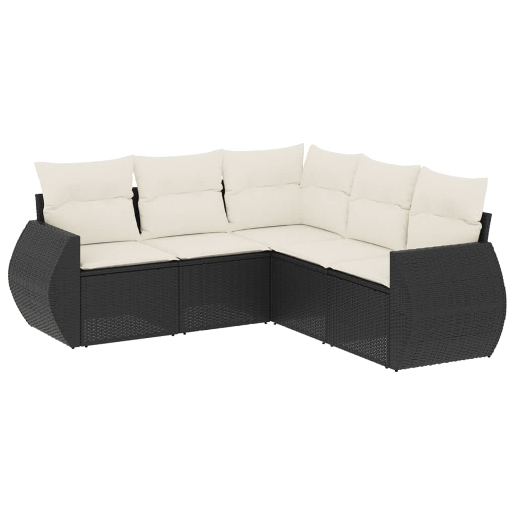 Set mobilier de grădină cu perne, 5 piese, negru, poliratan GartenMobel Dekor