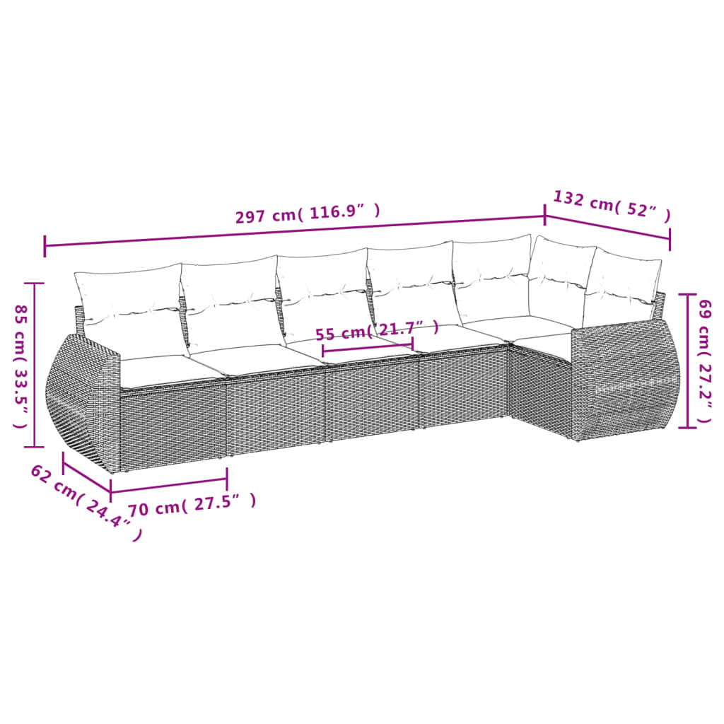 Set mobilier de grădină cu perne, 6 piese, negru, poliratan GartenMobel Dekor