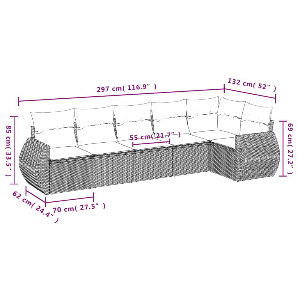 Set mobilier grădină cu perne, 6 piese, gri, poliratan GartenMobel Dekor