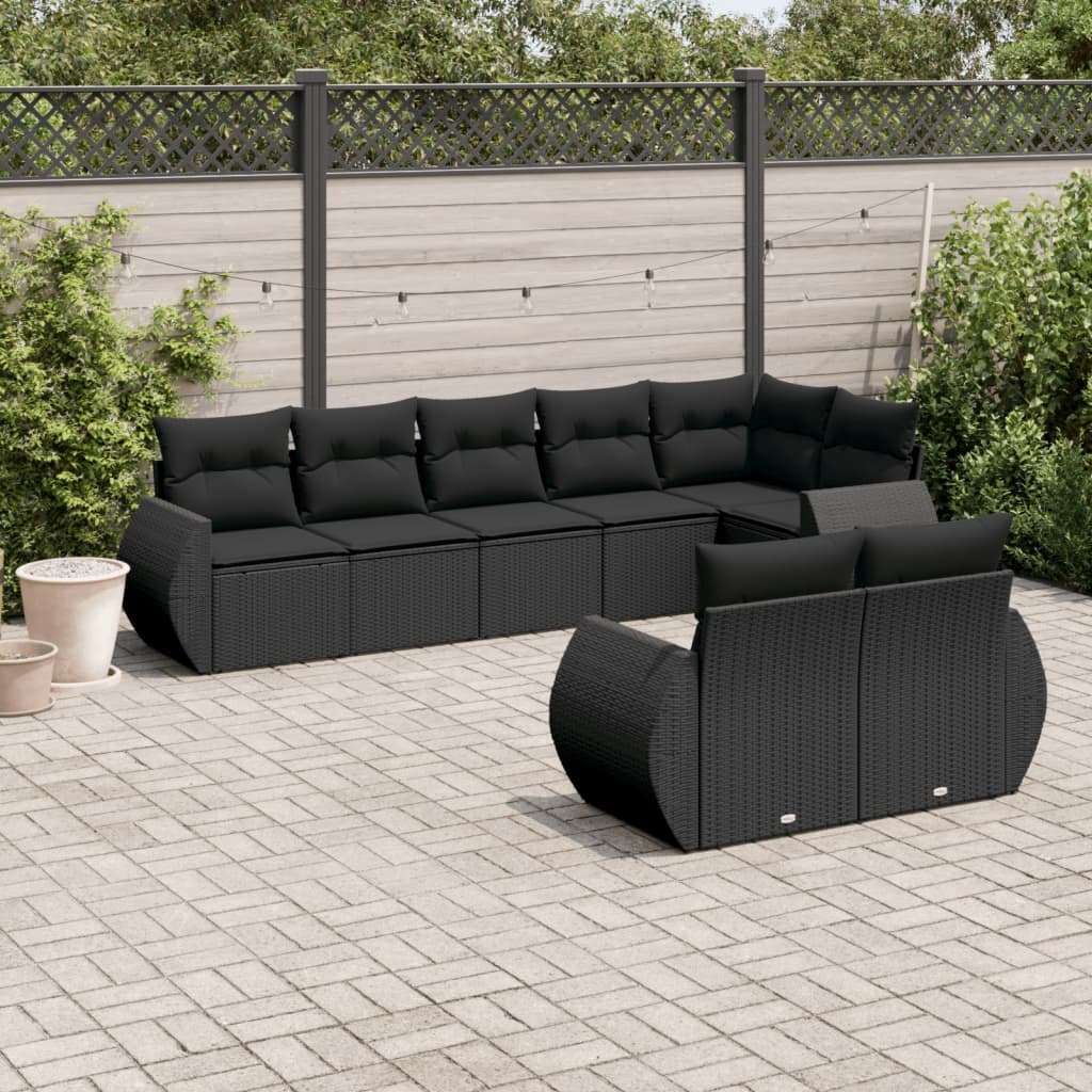 Set mobilier de grădină cu perne, 8 piese, negru, poliratan GartenMobel Dekor