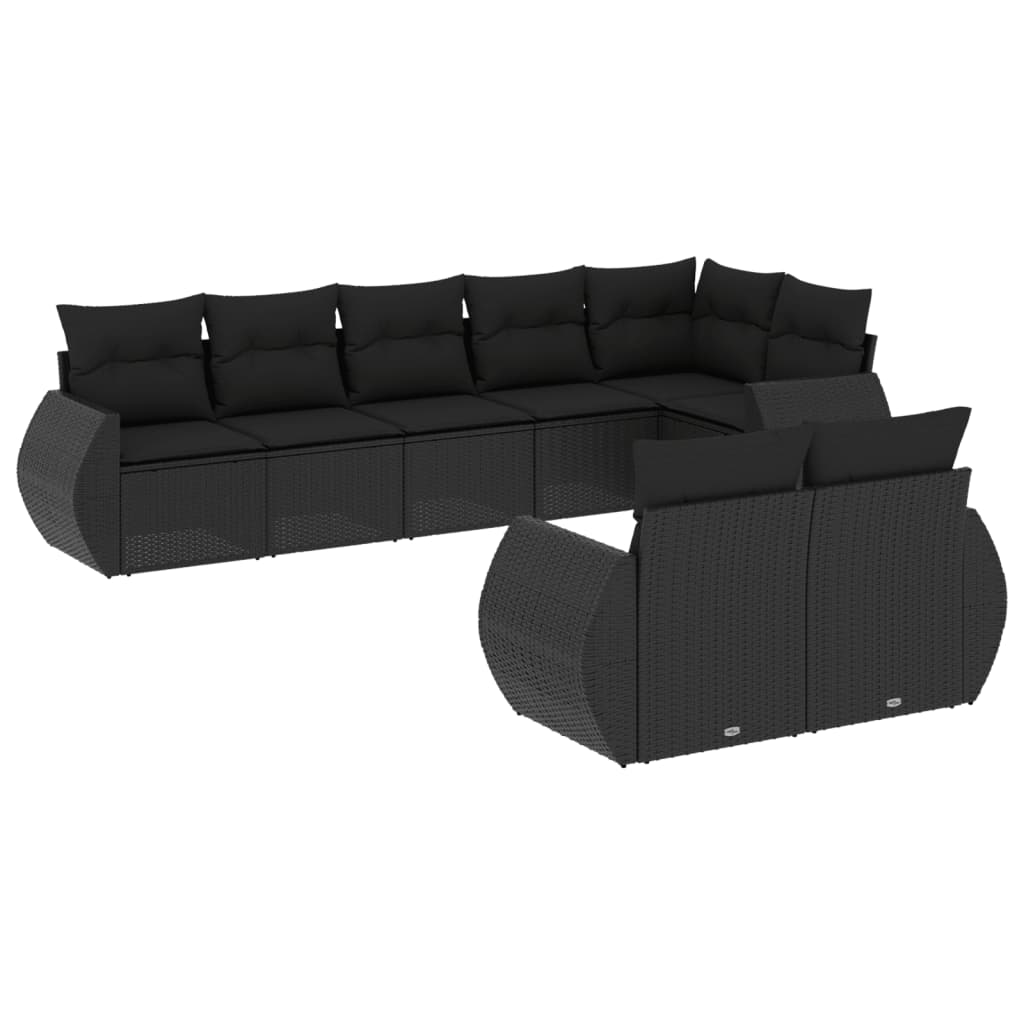 Set mobilier de grădină cu perne, 8 piese, negru, poliratan GartenMobel Dekor