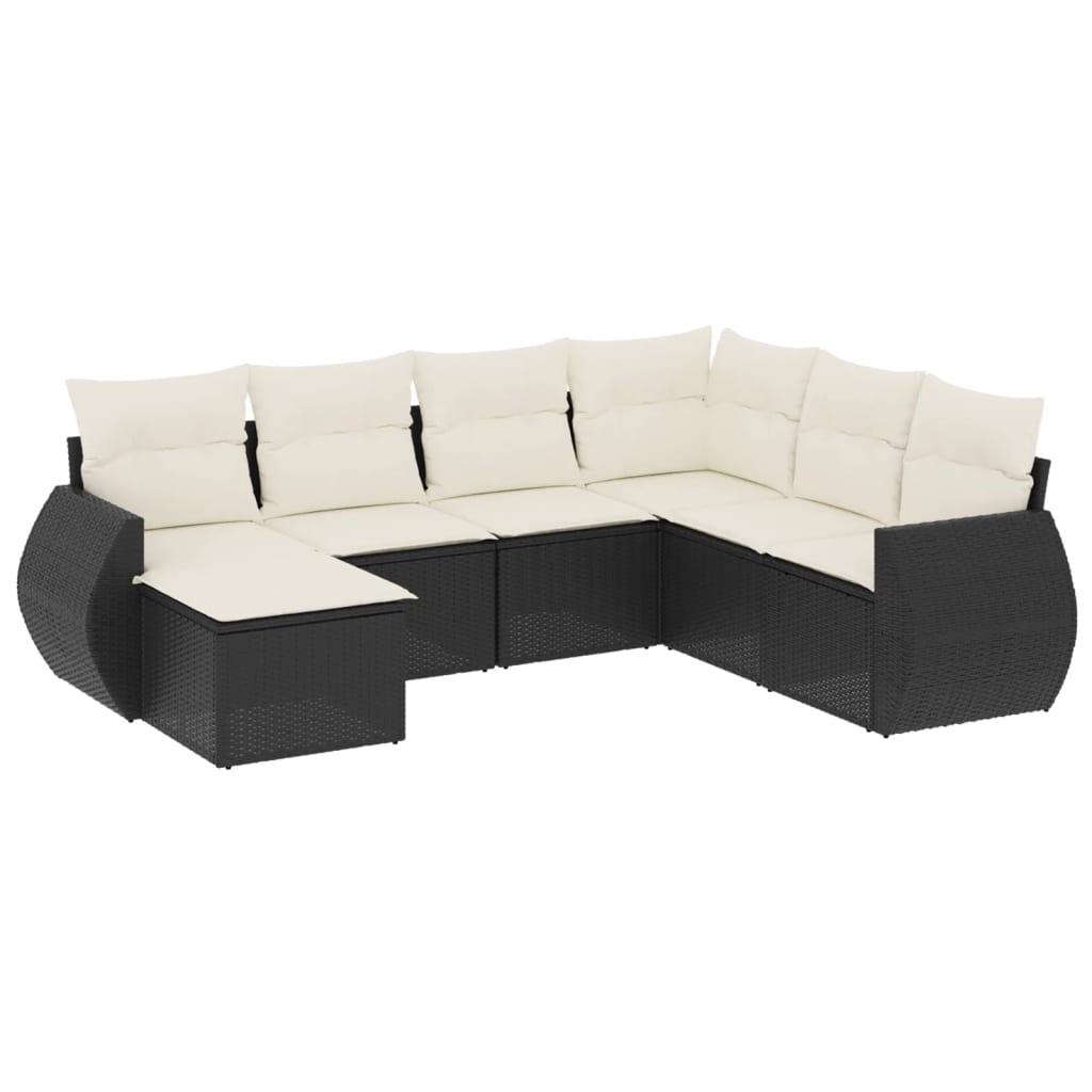Set canapele de grădină cu perne, 7 piese, negru, poliratan GartenMobel Dekor