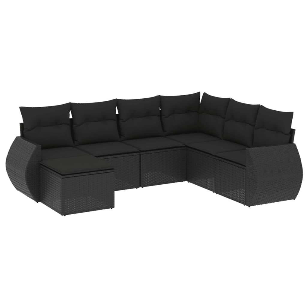 Set canapele de grădină cu perne, 7 piese, negru, poliratan GartenMobel Dekor