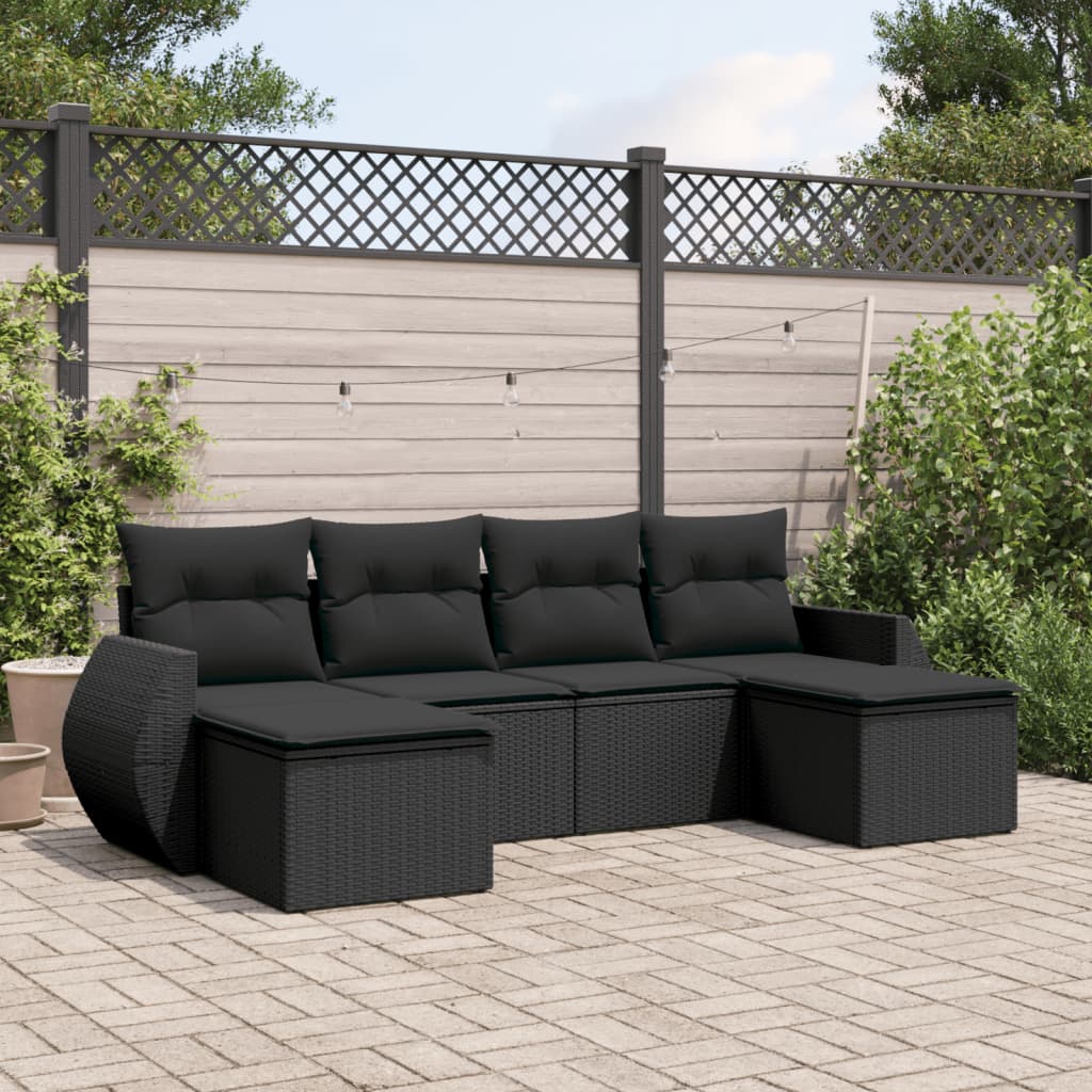 Set mobilier de grădină cu perne, 6 piese, negru, poliratan GartenMobel Dekor