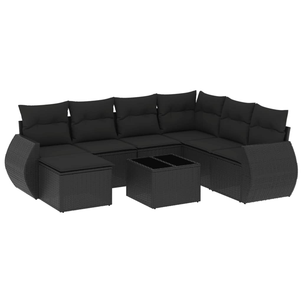 Set mobilier de grădină cu perne, 8 piese, negru, poliratan GartenMobel Dekor