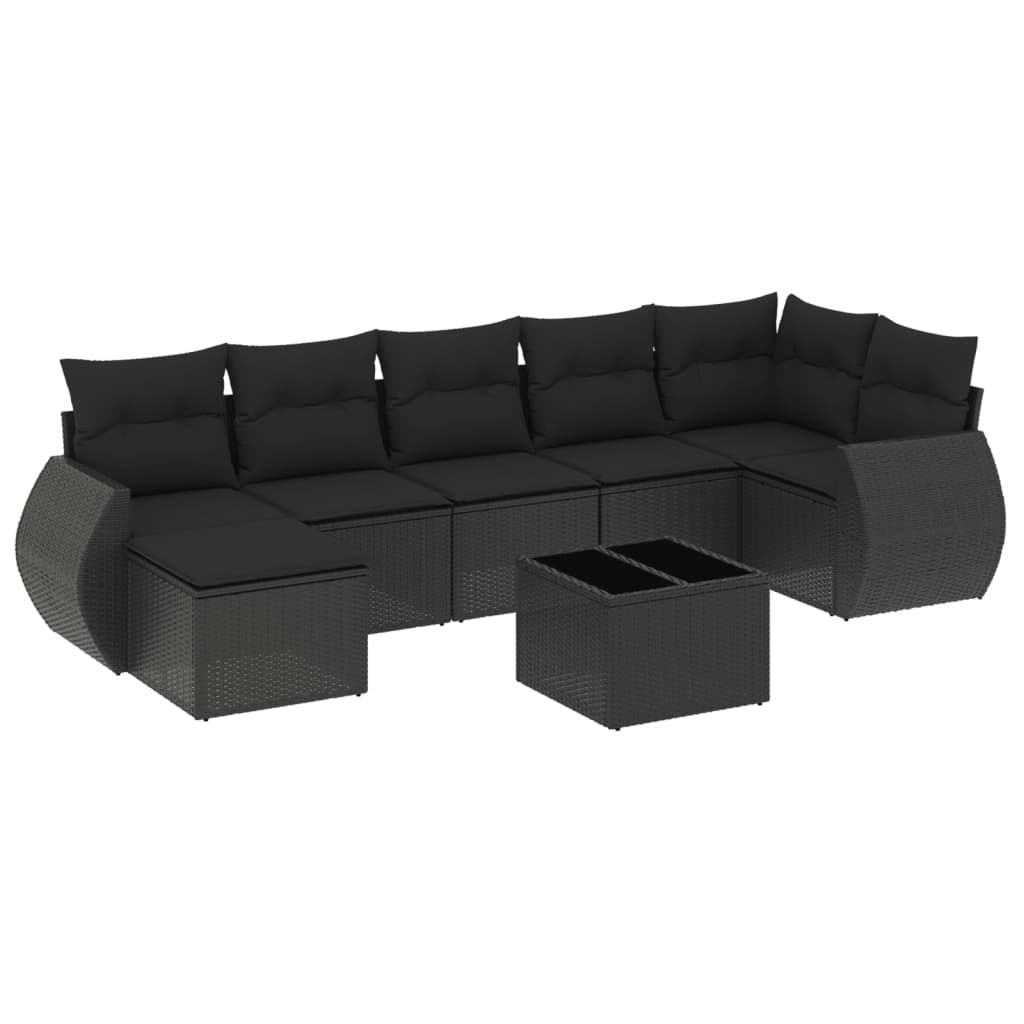 Set mobilier de grădină cu perne, 8 piese, negru, poliratan GartenMobel Dekor