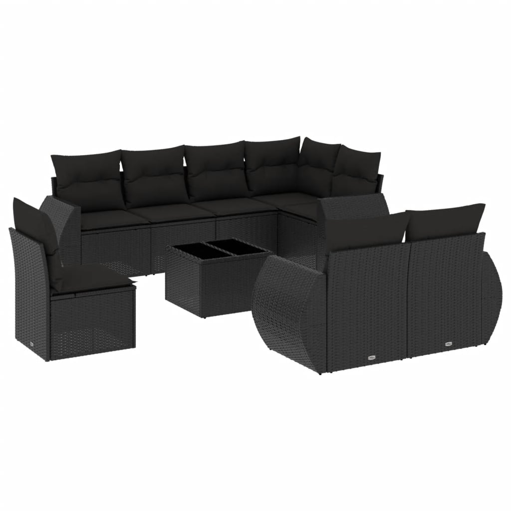 Set mobilier de grădină cu perne, 9 piese, negru, poliratan GartenMobel Dekor