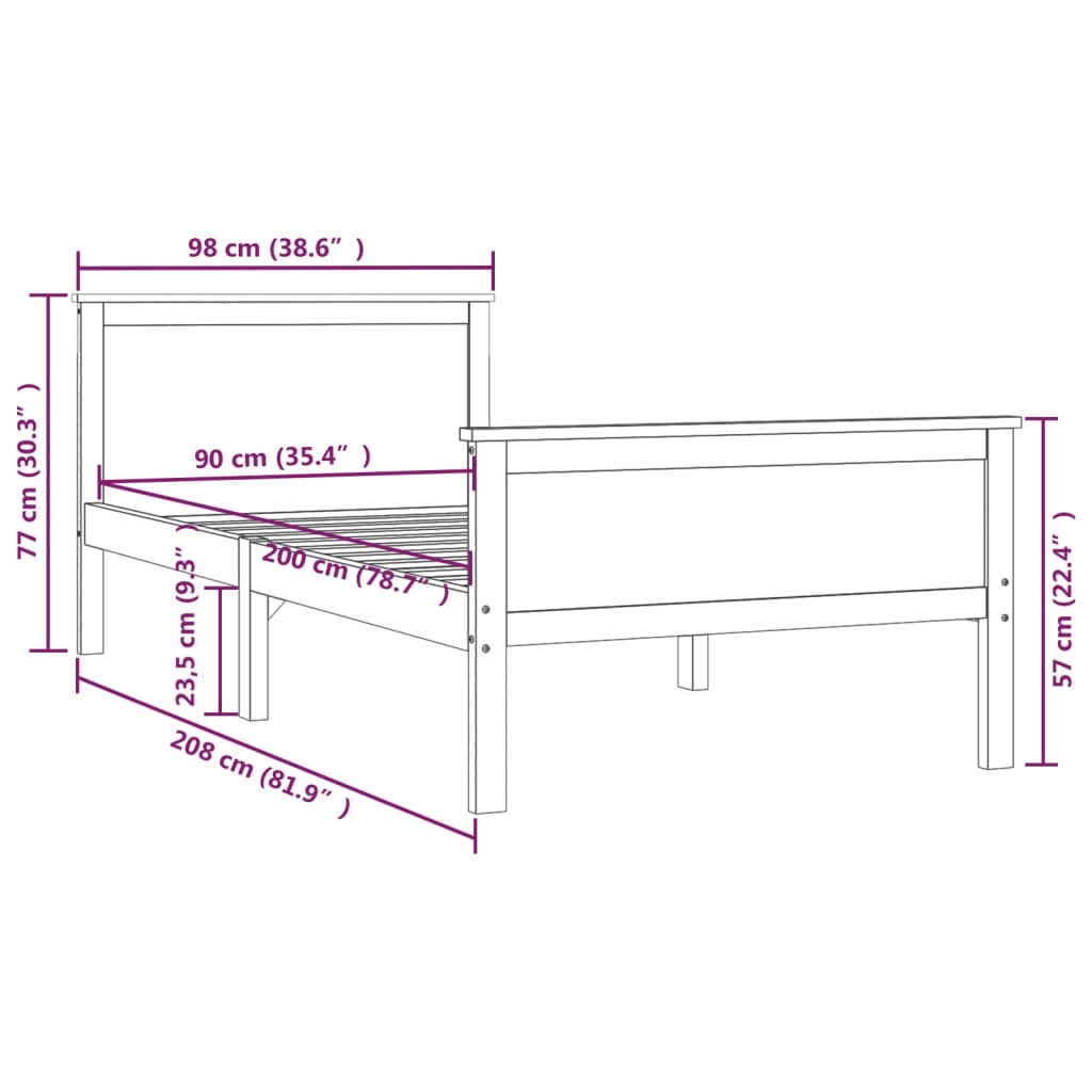 Cadru de pat, 90x200 cm, lemn masiv de pin GartenMobel Dekor
