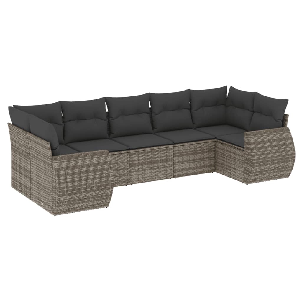 Set canapele de grădină, 7 piese, cu perne, gri, poliratan GartenMobel Dekor