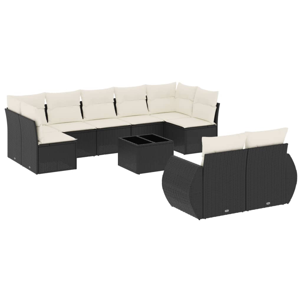 Set canapele de grădină cu perne, 10 piese, negru, poliratan GartenMobel Dekor