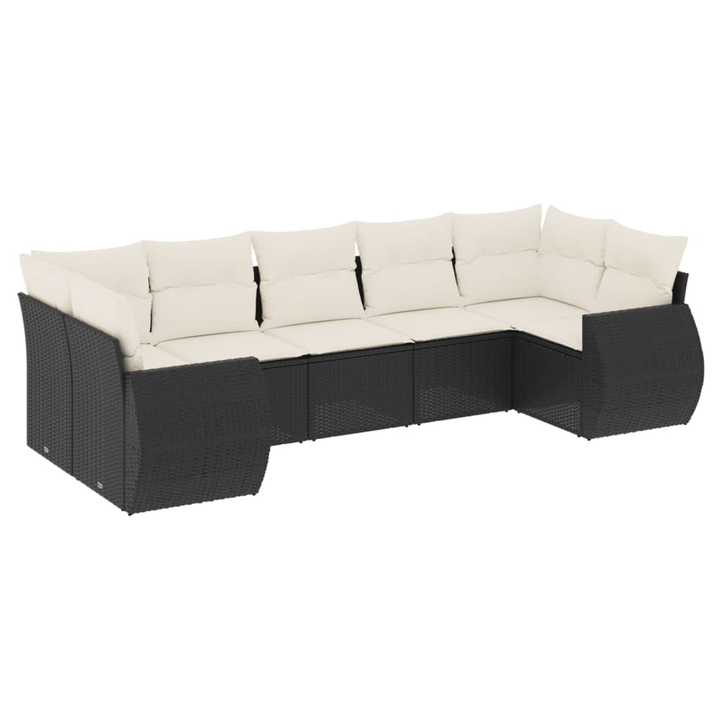 Set canapele de grădină cu perne, 7 piese, negru, poliratan GartenMobel Dekor