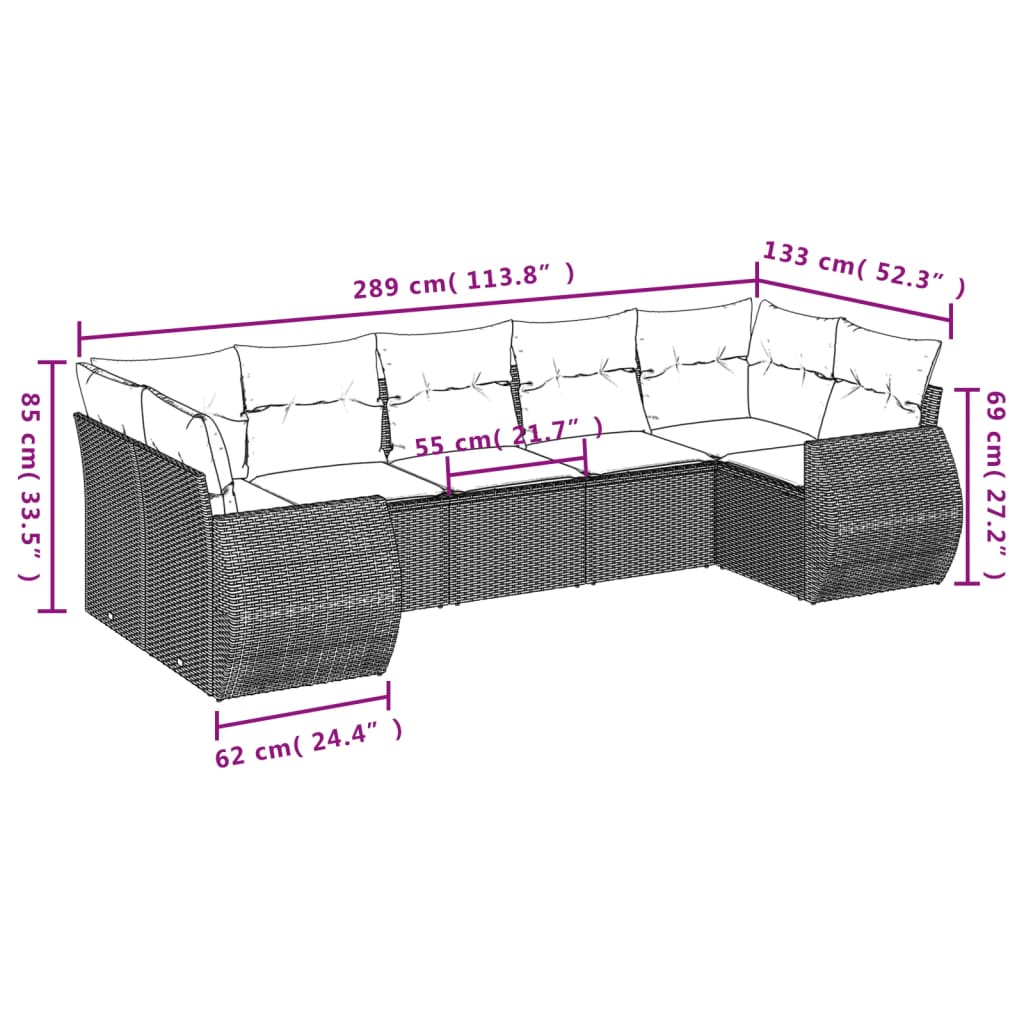 Set canapele de grădină cu perne, 7 piese, negru, poliratan GartenMobel Dekor