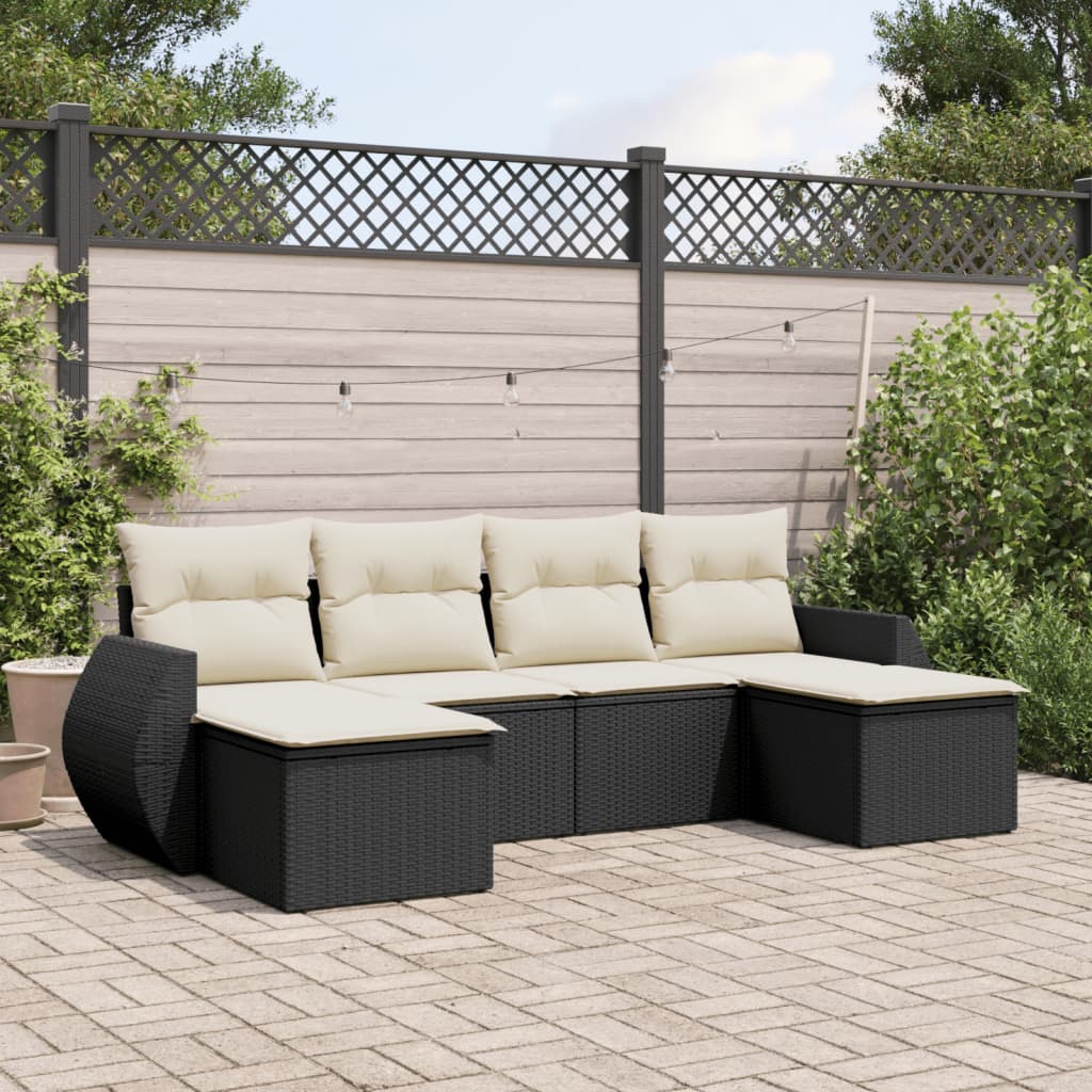 Set mobilier de grădină cu perne, 6 piese, negru, poliratan GartenMobel Dekor
