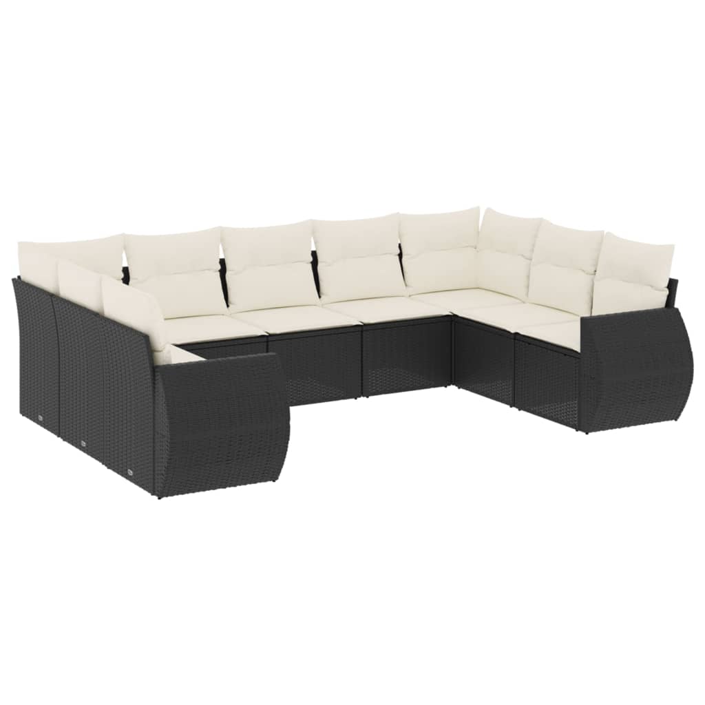 Set mobilier de grădină cu perne, 9 piese, negru, poliratan GartenMobel Dekor
