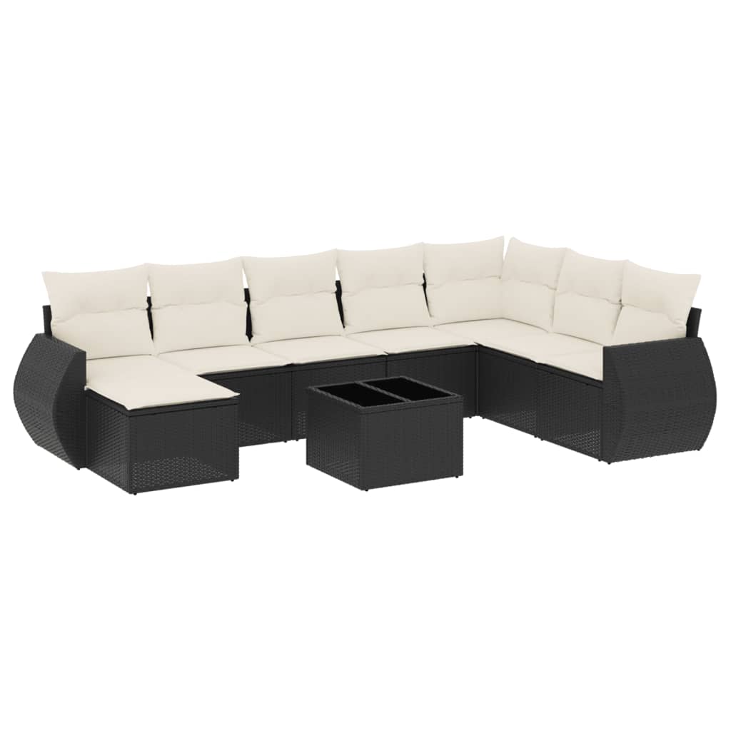 Set mobilier de grădină cu perne, 9 piese, negru, poliratan GartenMobel Dekor