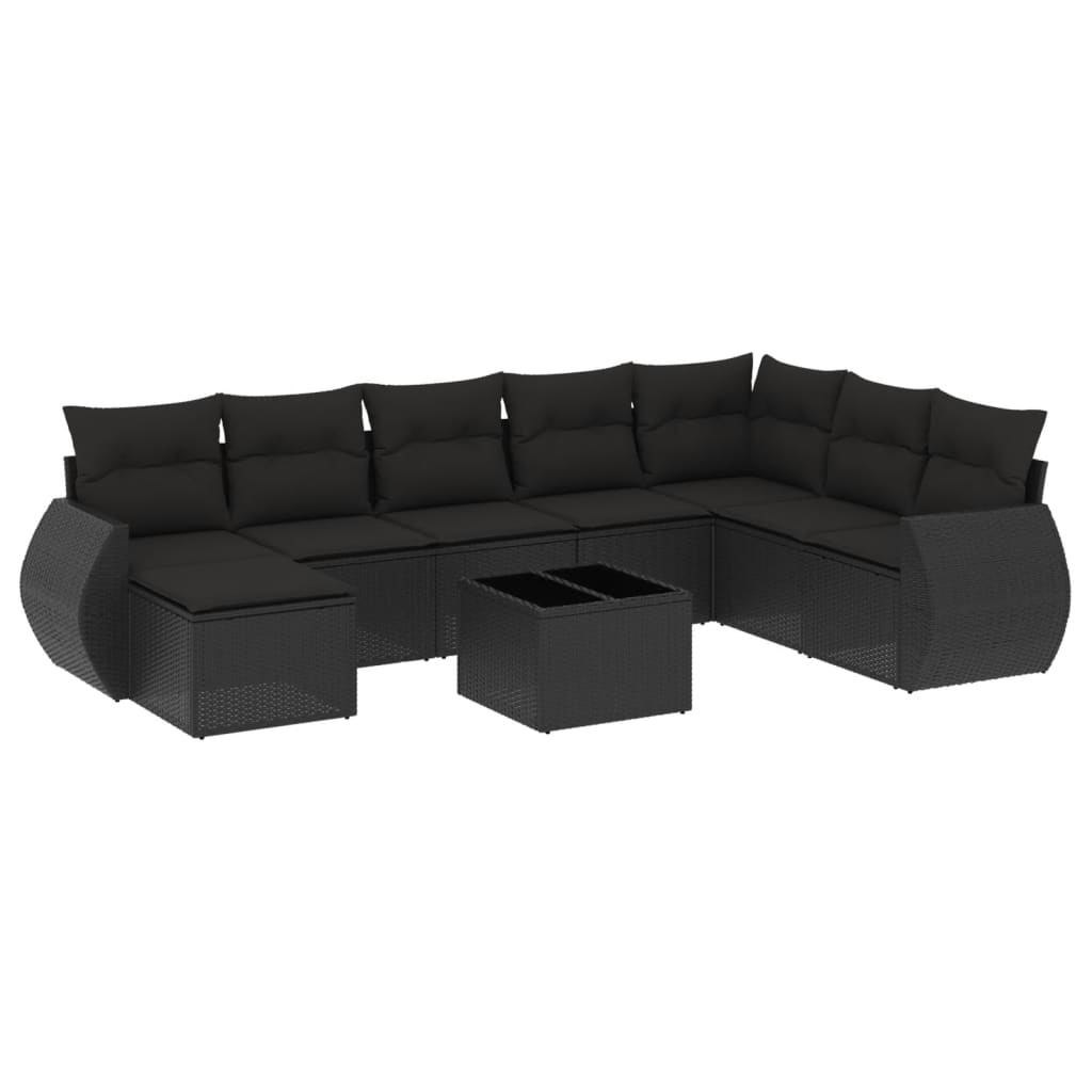 Set mobilier de grădină cu perne, 9 piese, negru, poliratan GartenMobel Dekor