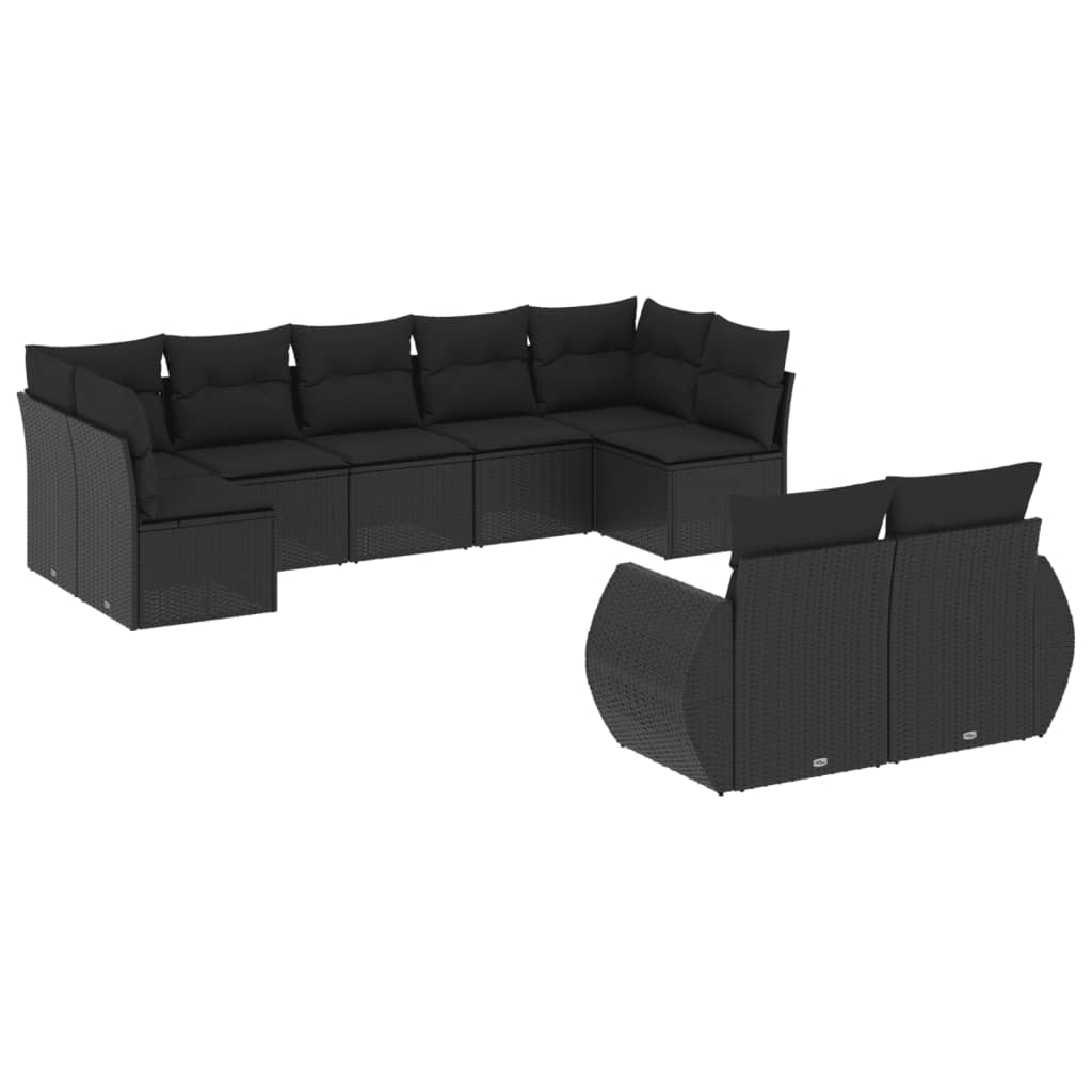 Set mobilier de grădină cu perne, 9 piese, negru, poliratan GartenMobel Dekor