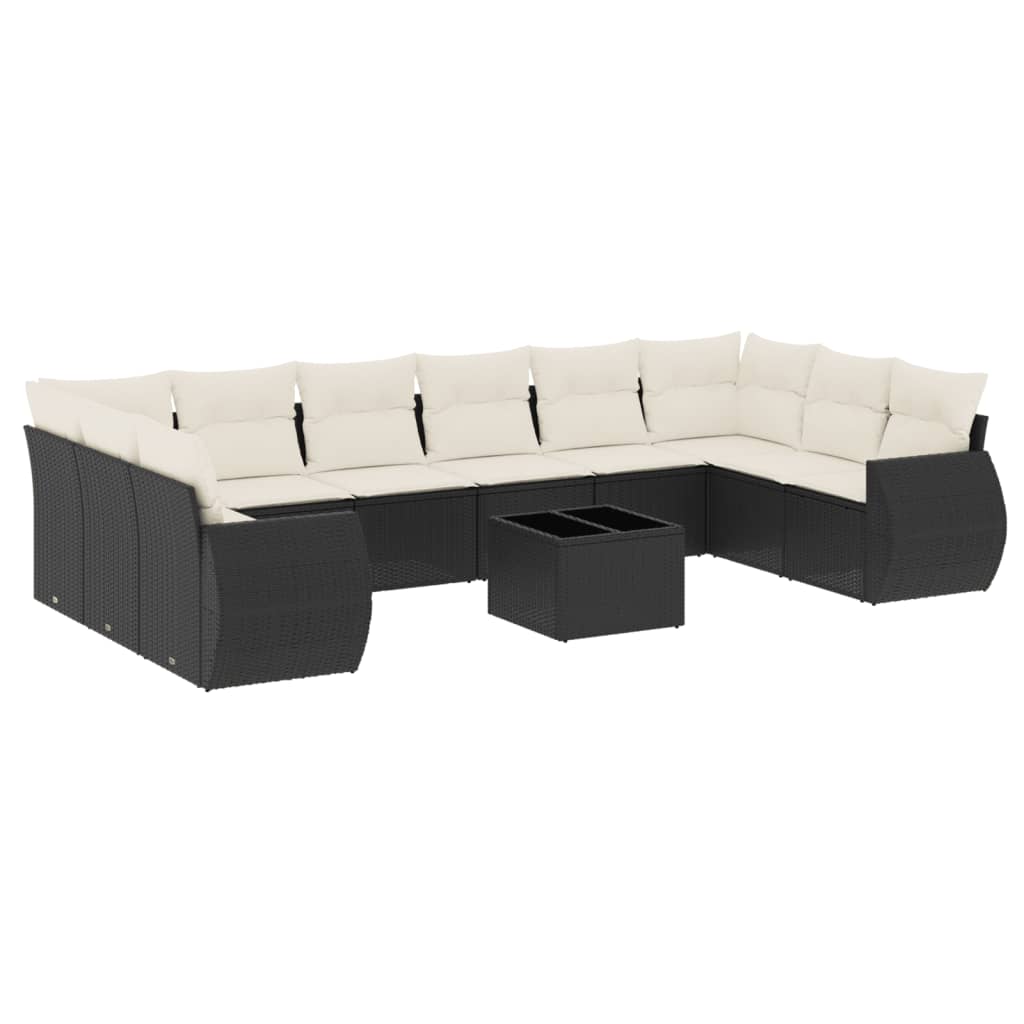 Set canapele de grădină cu perne, 11 piese, negru, poliratan GartenMobel Dekor
