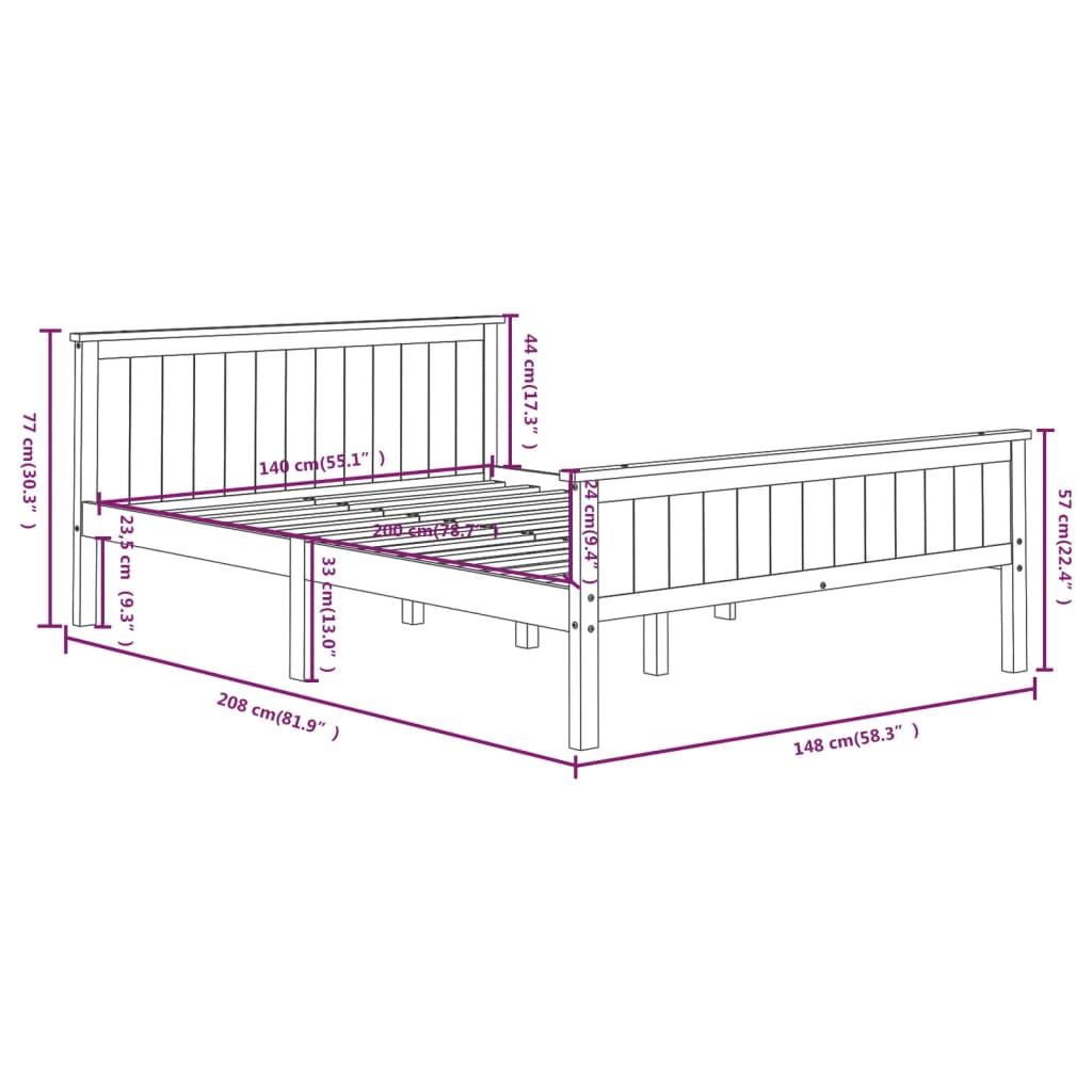 Cadru de pat, gri, 140x200 cm, lemn masiv de pin GartenMobel Dekor