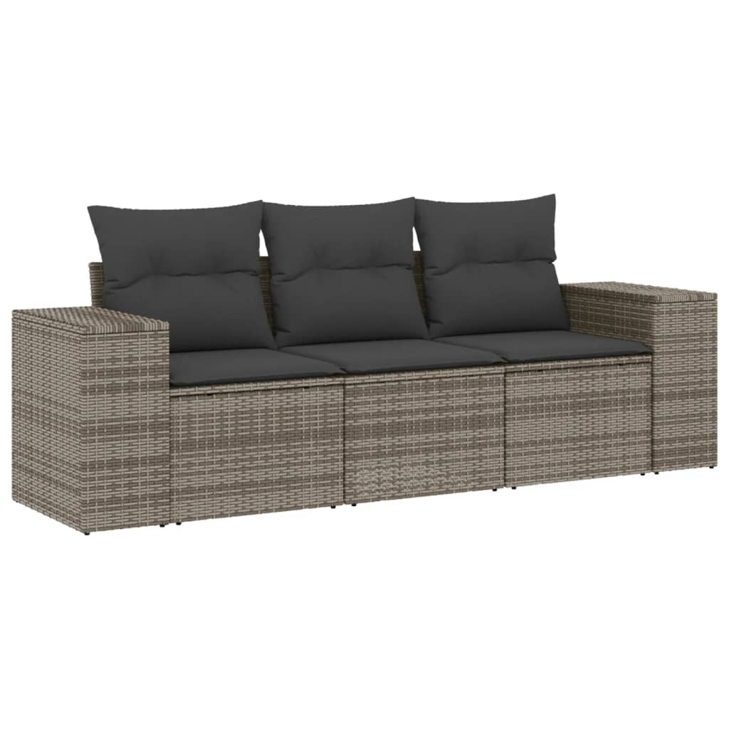Set canapea de grădină cu perne, 3 piese, gri, poliratan GartenMobel Dekor