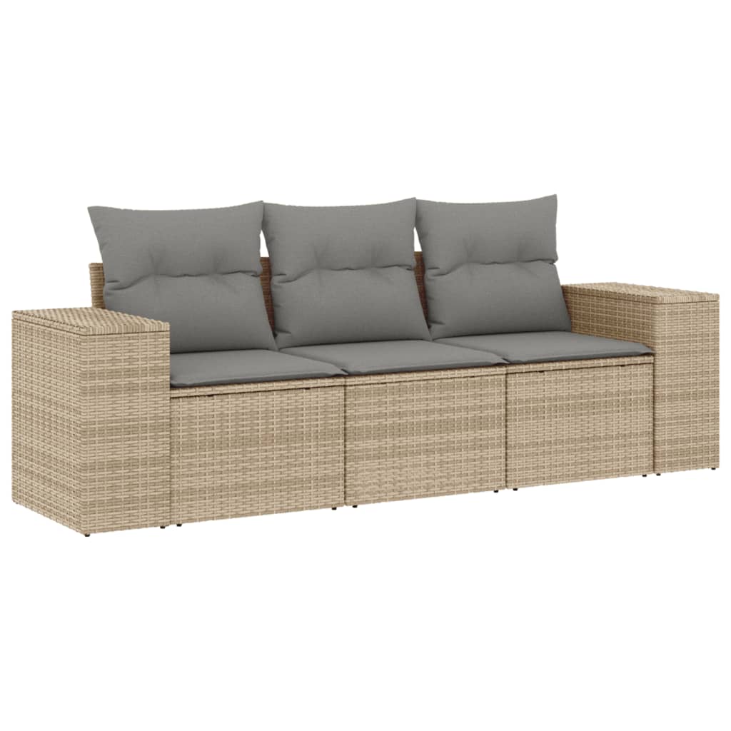 Set canapele de grădină, 3 piese, cu perne, bej, poliratan GartenMobel Dekor