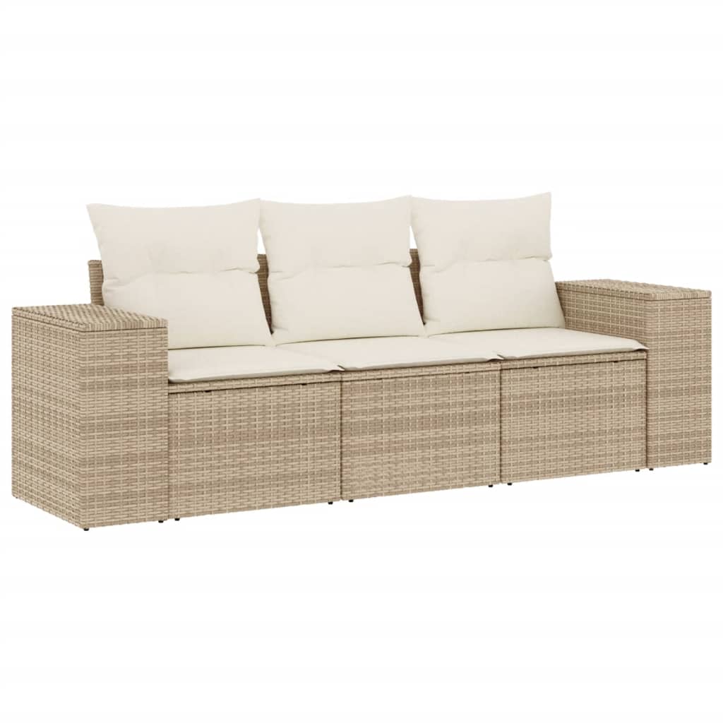 Set canapele de grădină, 3 piese, cu perne, bej, poliratan GartenMobel Dekor