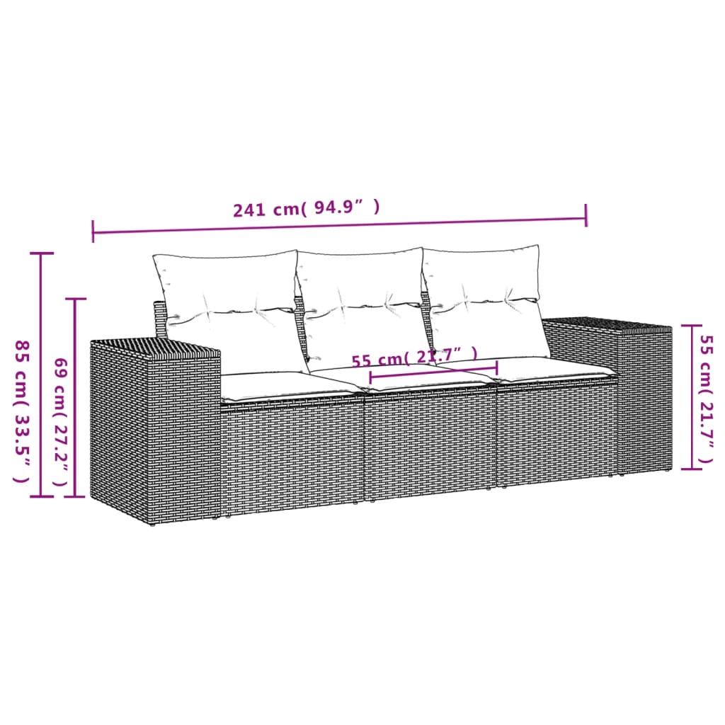 Set canapele de grădină, 3 piese, cu perne, bej, poliratan GartenMobel Dekor