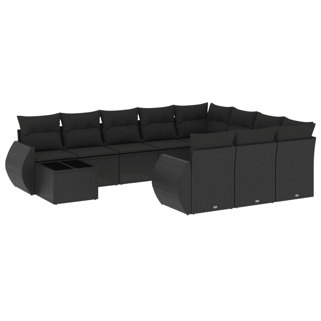 Set canapele de grădină cu perne, 11 piese, negru, poliratan GartenMobel Dekor
