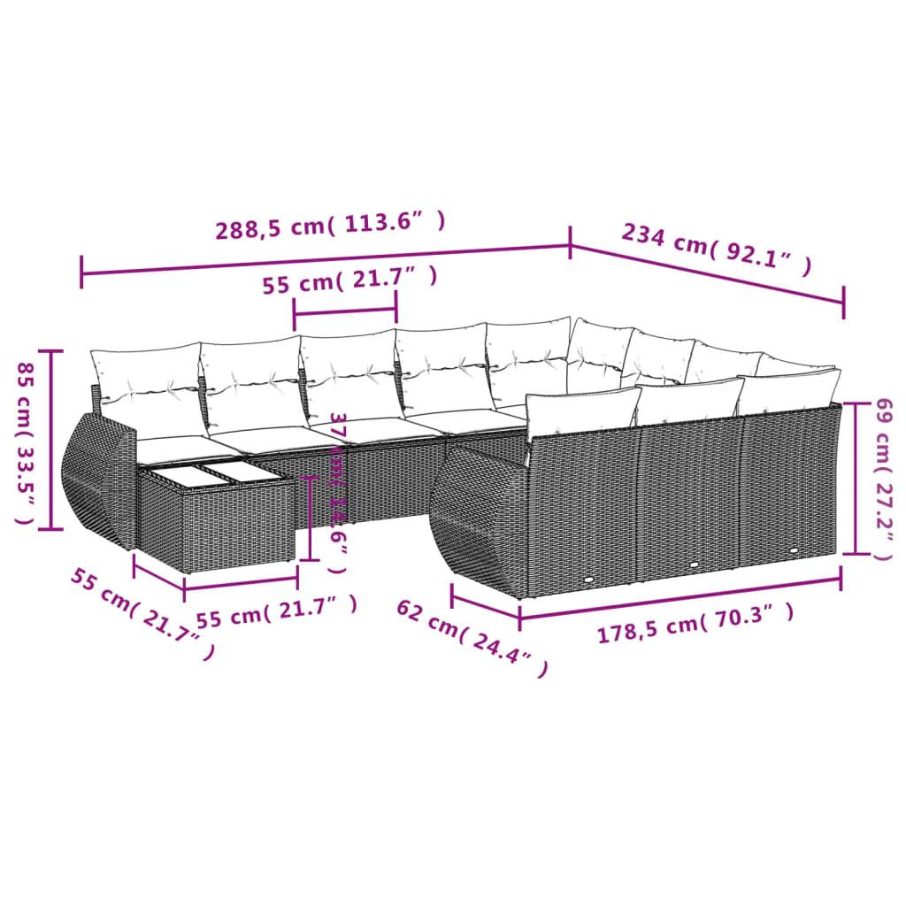 Set canapele de grădină cu perne, 11 piese, negru, poliratan GartenMobel Dekor