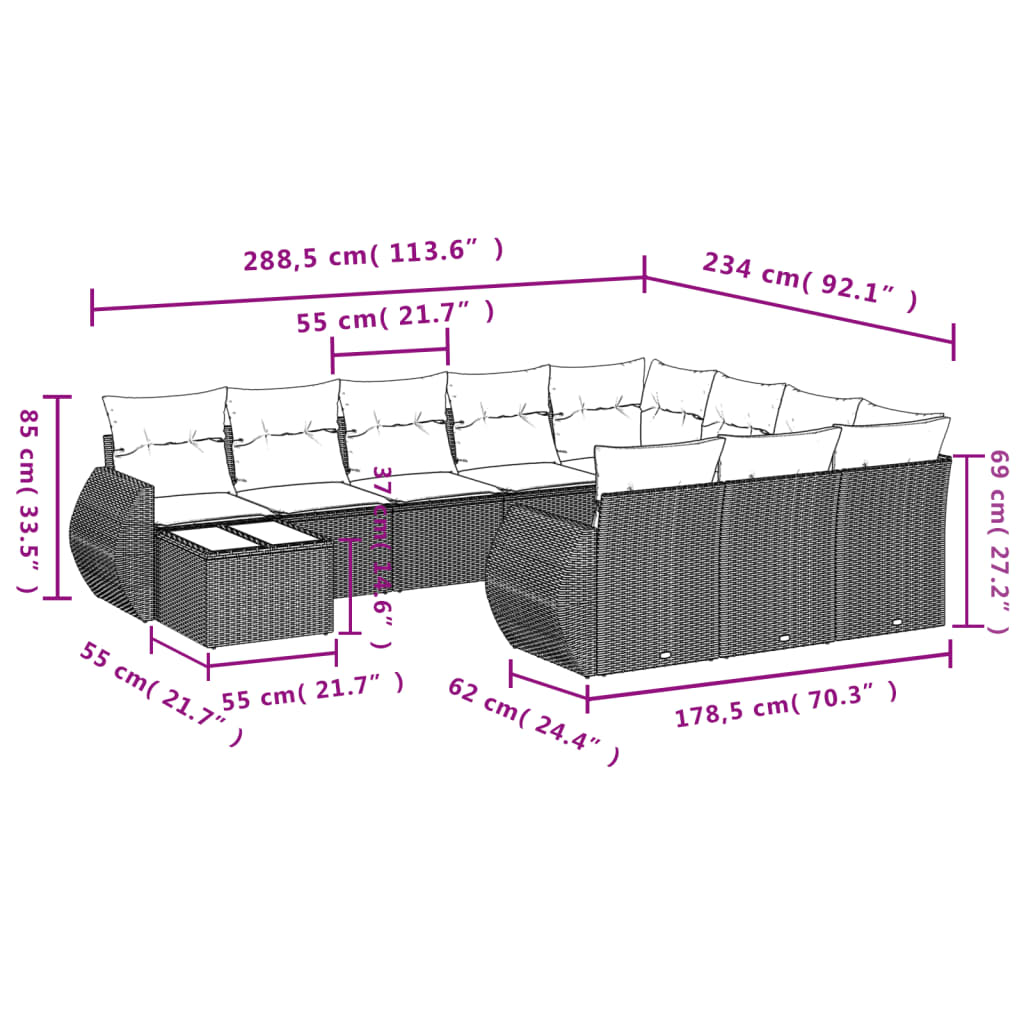 Set canapele de grădină cu perne, 11 piese, negru, poliratan GartenMobel Dekor