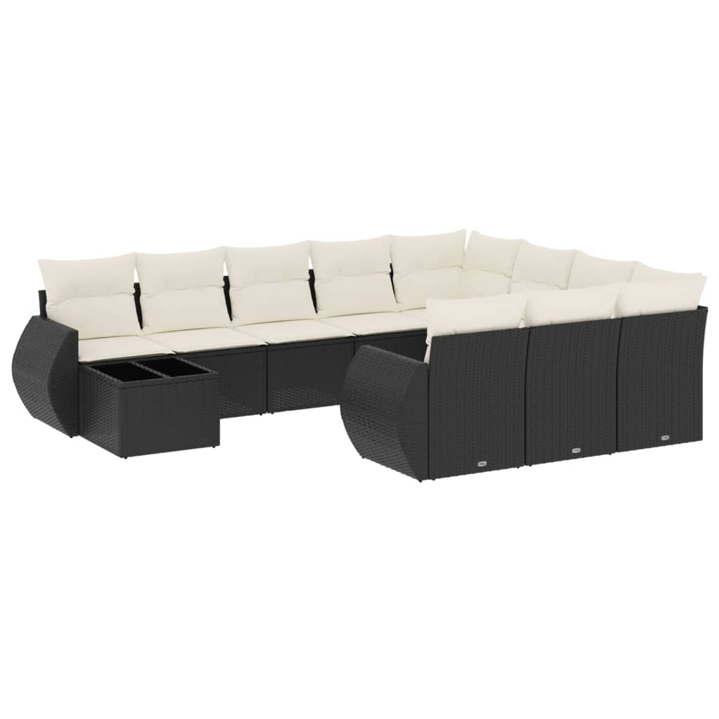 Set canapele de grădină cu perne, 11 piese, negru, poliratan GartenMobel Dekor