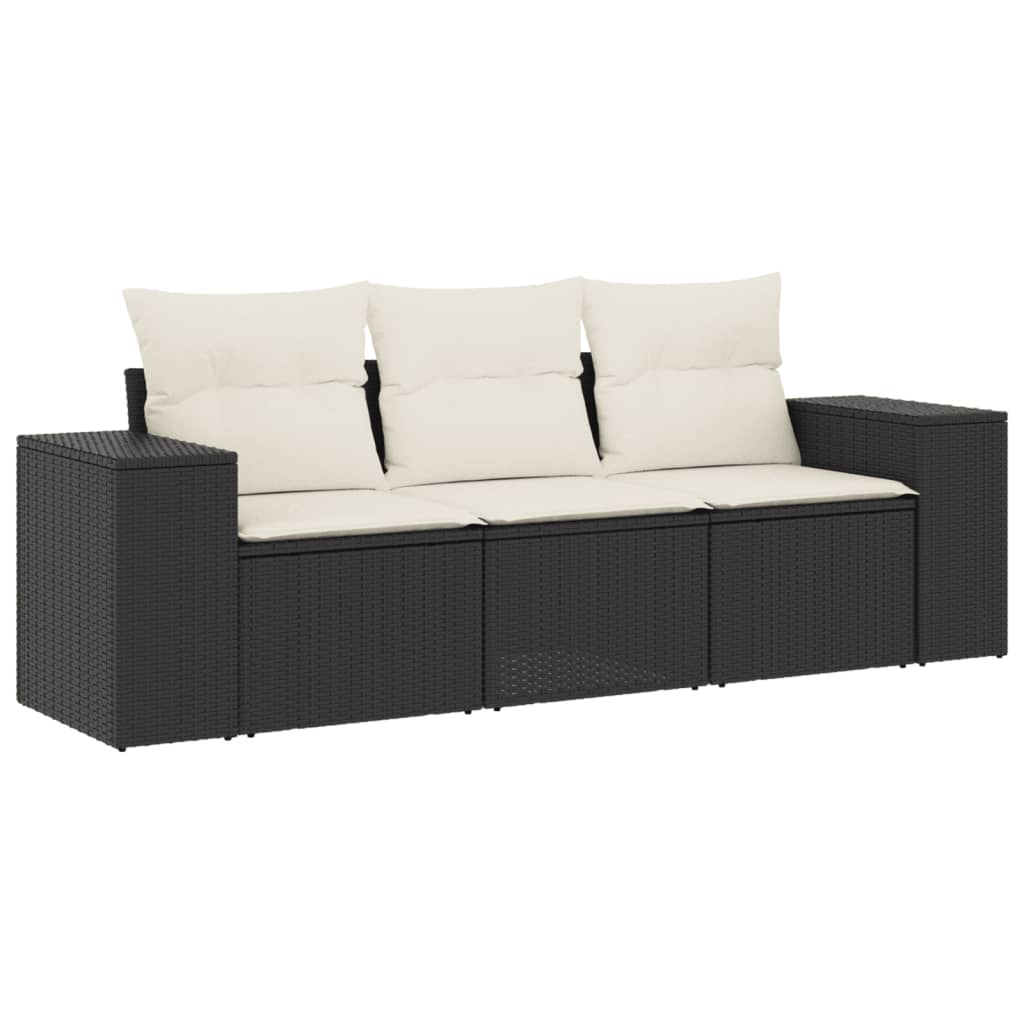 Set mobilier de grădină cu perne, 3 piese, negru, poliratan GartenMobel Dekor