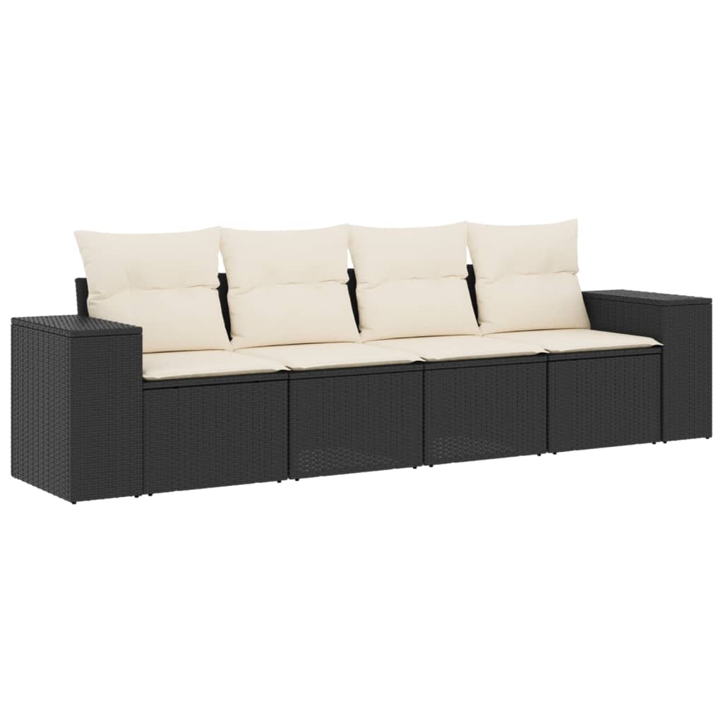 Set mobilier de grădină cu perne, 4 piese, negru, poliratan GartenMobel Dekor
