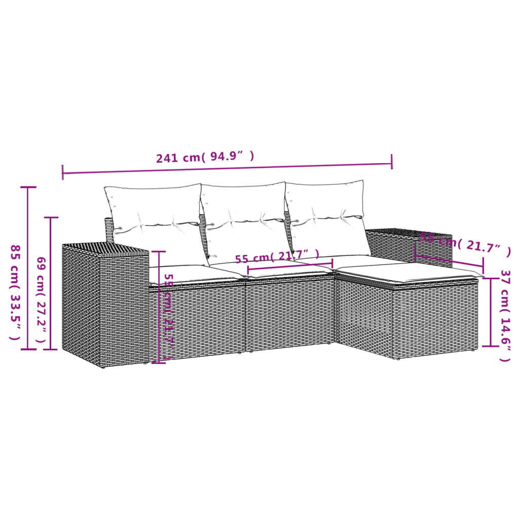 Set canapele de grădină, 4 piese, cu perne, bej, poliratan GartenMobel Dekor