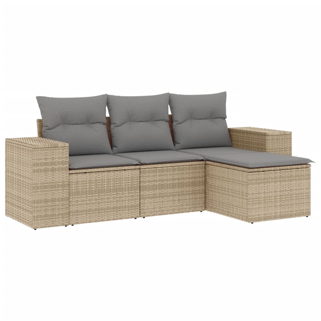 Set canapele de grădină, 4 piese, cu perne, bej, poliratan GartenMobel Dekor