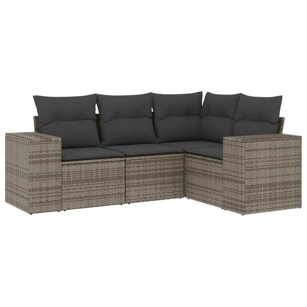 Set canapea de grădină cu perne, 4 piese, gri, poliratan GartenMobel Dekor