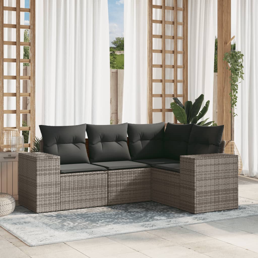 Set canapea de grădină cu perne, 4 piese, gri, poliratan GartenMobel Dekor