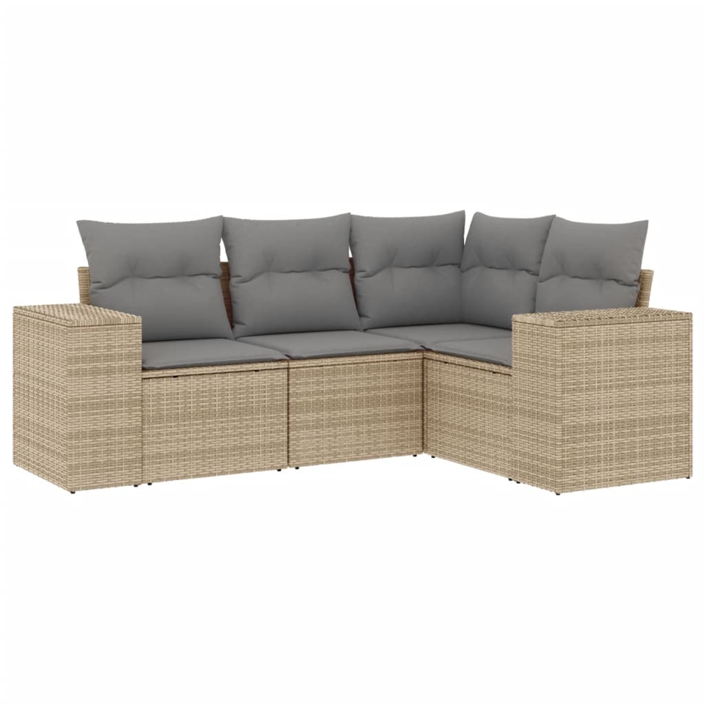 Set canapele de grădină, 4 piese, cu perne, bej, poliratan GartenMobel Dekor