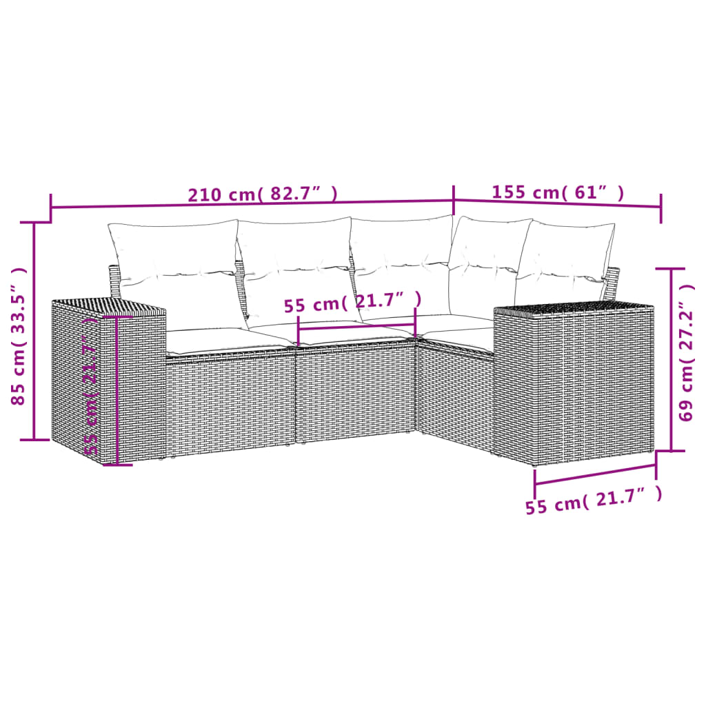 Set canapele de grădină, 4 piese, cu perne, bej, poliratan GartenMobel Dekor