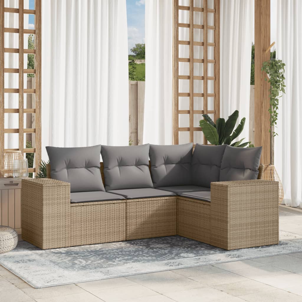 Set canapele de grădină, 4 piese, cu perne, bej, poliratan GartenMobel Dekor