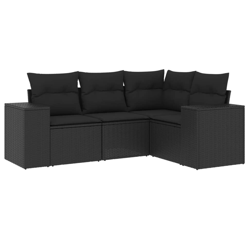 Set mobilier de grădină cu perne, 4 piese, negru, poliratan GartenMobel Dekor