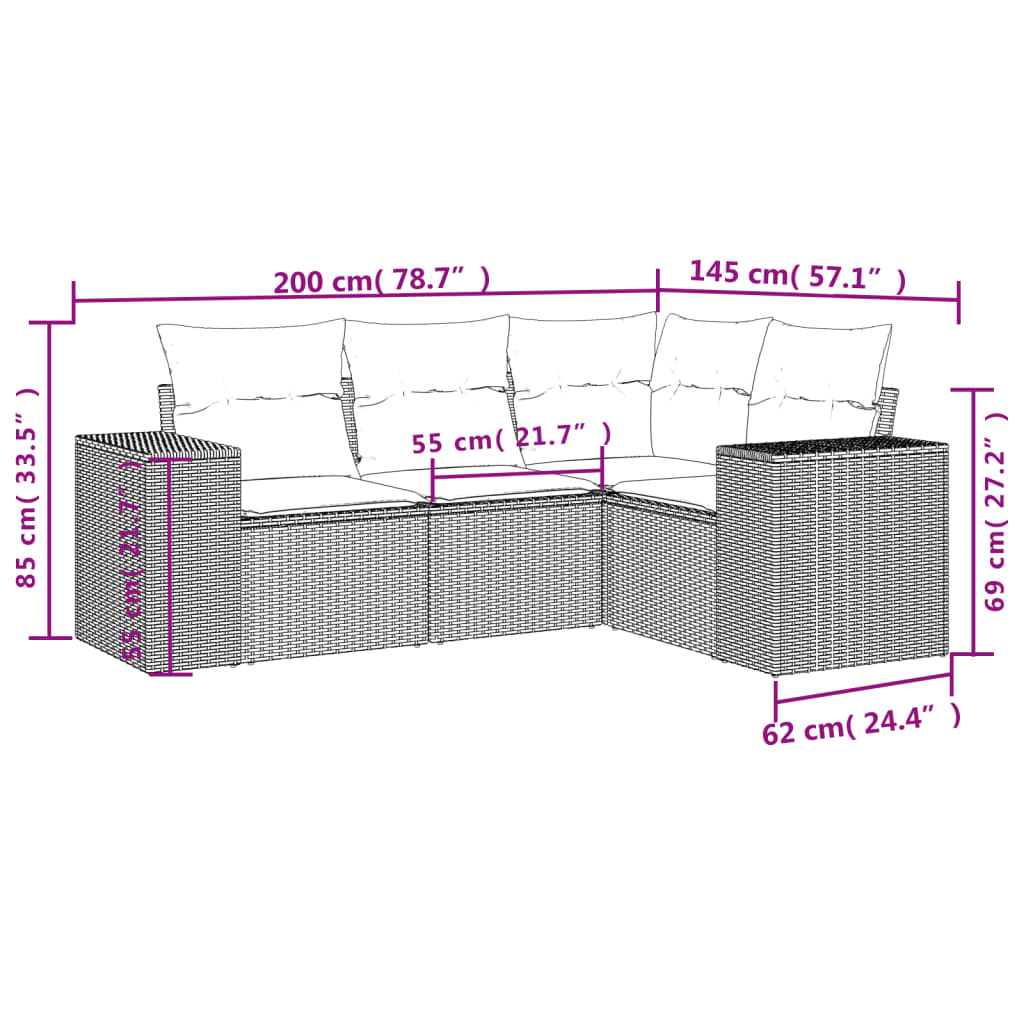 Set mobilier de grădină cu perne, 4 piese, negru, poliratan GartenMobel Dekor