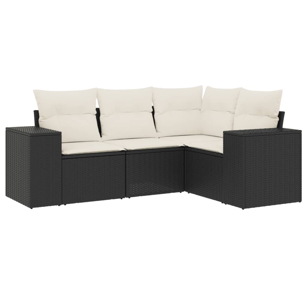 Set mobilier de grădină cu perne, 4 piese, negru, poliratan GartenMobel Dekor
