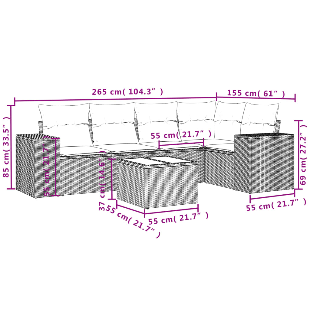 Set mobilier de grădină cu perne, 6 piese, negru, poliratan GartenMobel Dekor