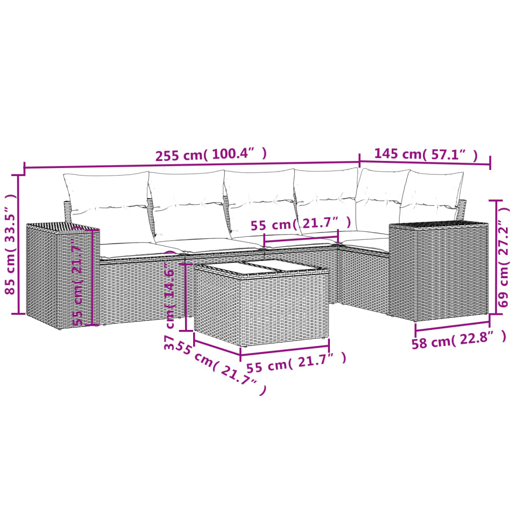 Set mobilier grădină cu perne, 6 piese, gri, poliratan GartenMobel Dekor