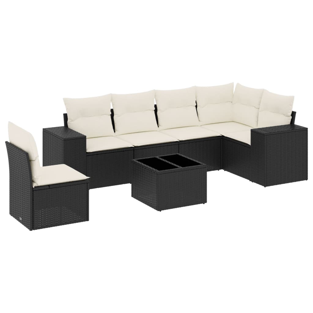 Set canapele de grădină cu perne, 7 piese, negru, poliratan GartenMobel Dekor