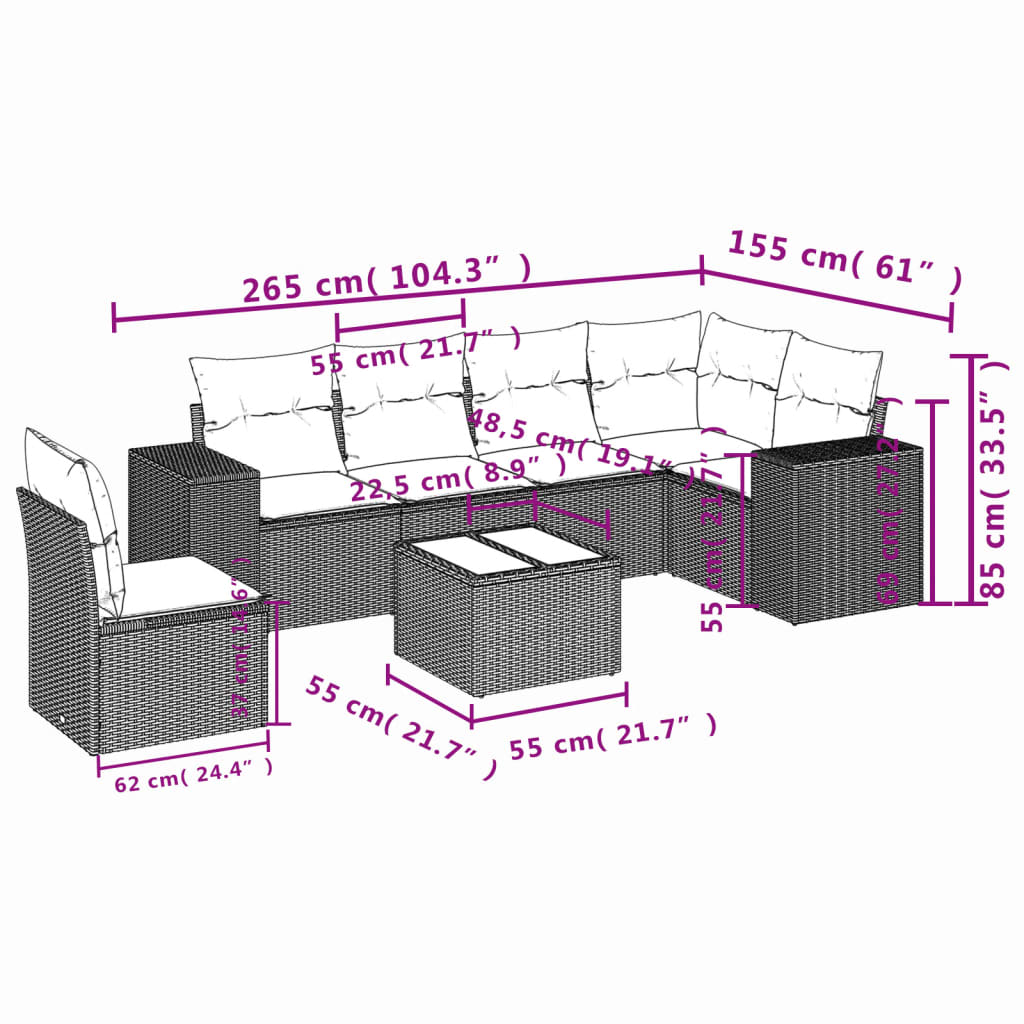 Set canapele de grădină cu perne, 7 piese, negru, poliratan GartenMobel Dekor