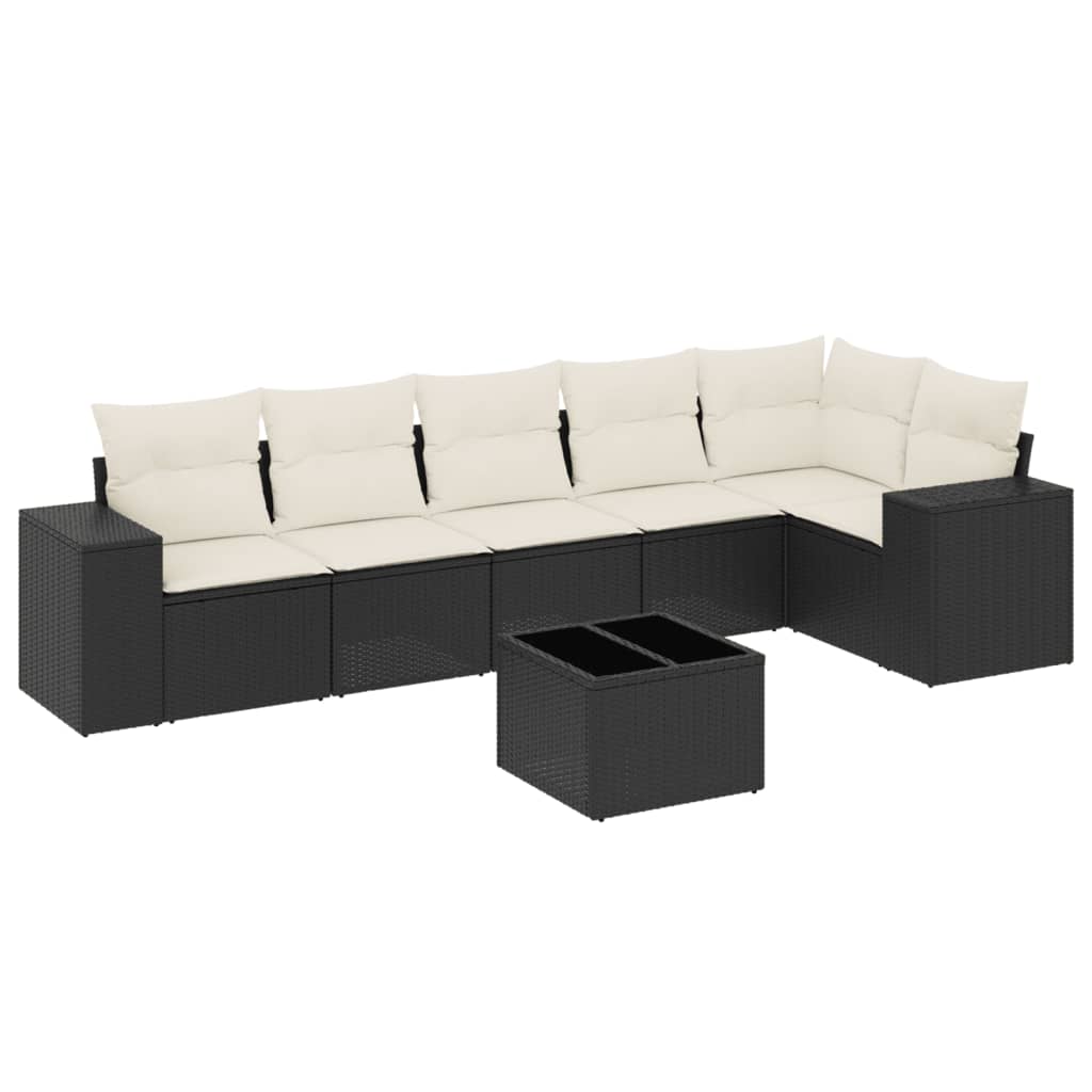 Set canapele de grădină cu perne, 7 piese, negru, poliratan GartenMobel Dekor