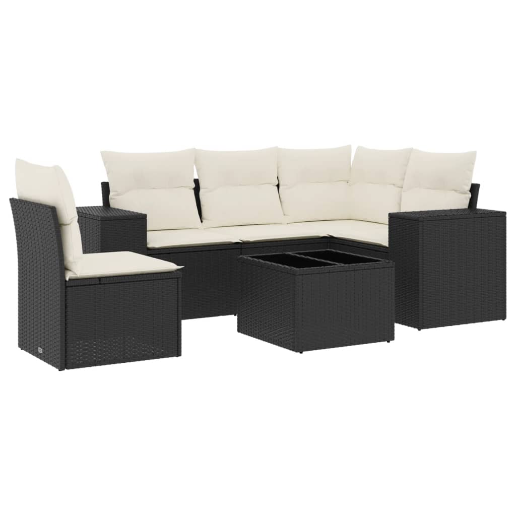 Set mobilier de grădină cu perne, 6 piese, negru, poliratan GartenMobel Dekor