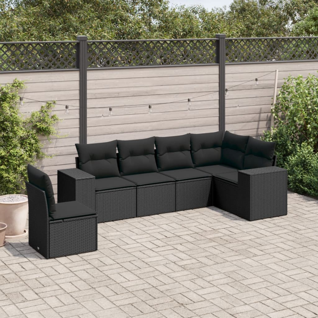 Set mobilier de grădină cu perne, 6 piese, negru, poliratan GartenMobel Dekor